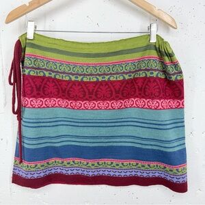 Icelandic Design Large Chloe Fair Isle Stripe Drawstring Merino Wool Mini Skirt